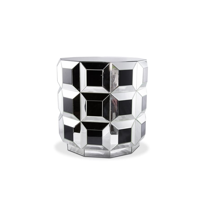 Michael Amini Montreal Round Mirrored Prism End Table