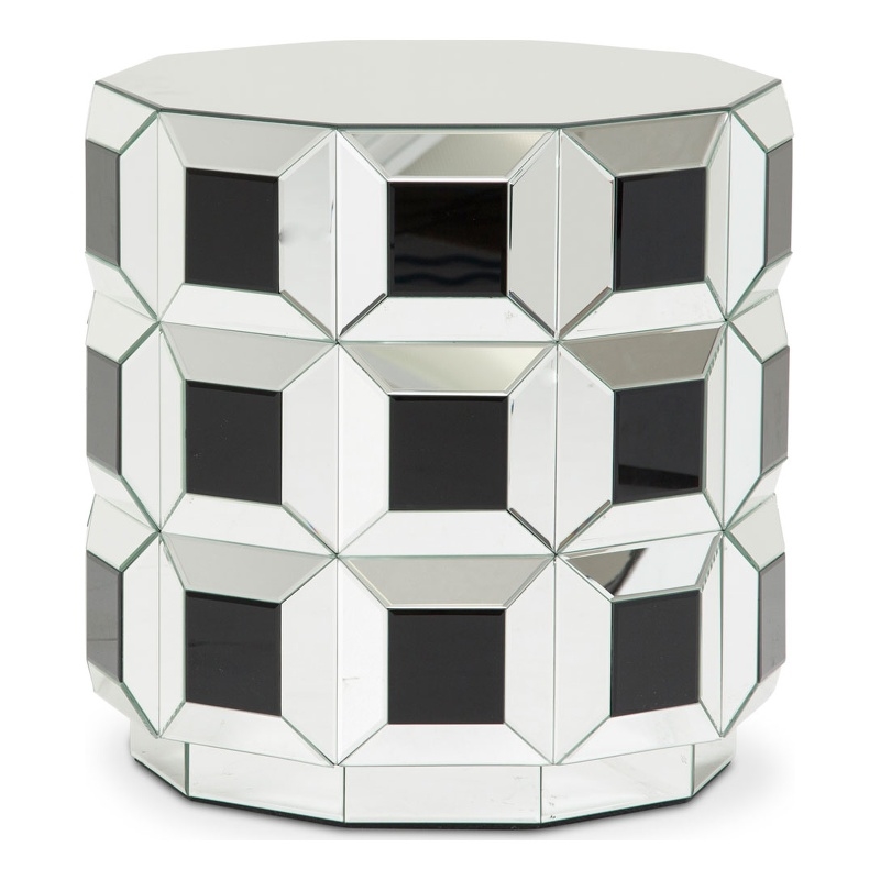 Michael Amini Montreal Round Mirrored Prism End Table