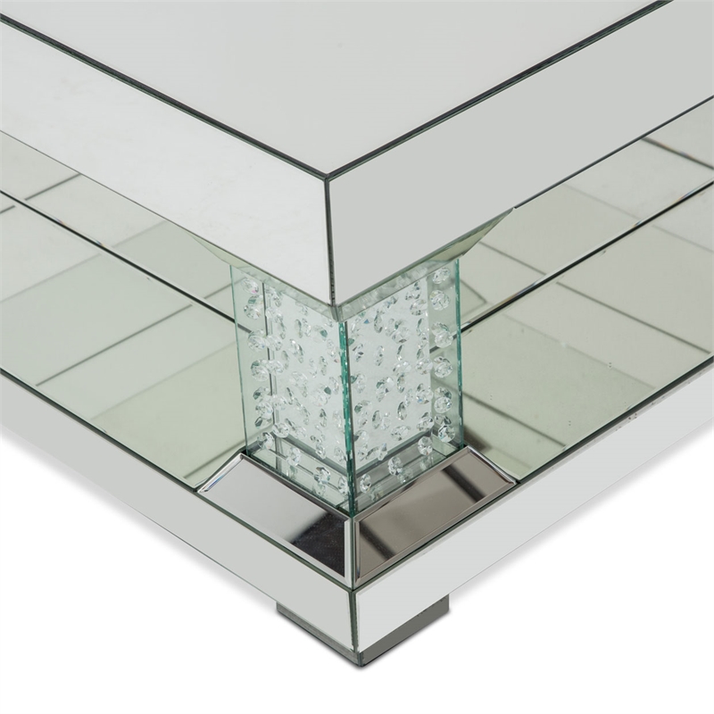 Michael Amini Montreal Mirrored Square Cocktail Table With Crystal Accents