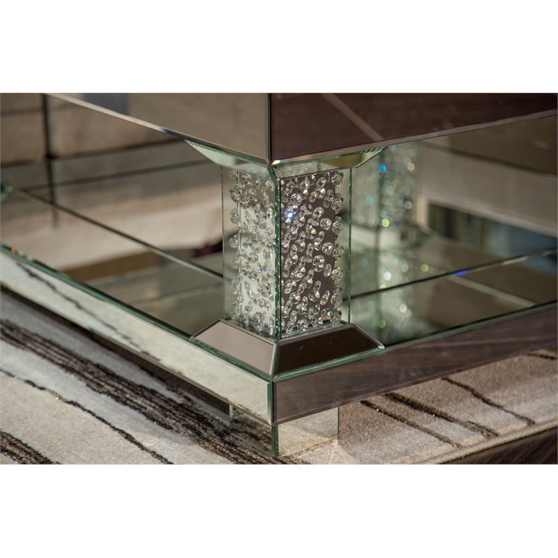 Michael Amini Montreal Mirrored Square Cocktail Table With Crystal Accents