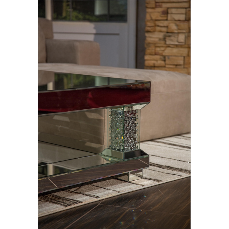 Michael Amini Montreal Mirrored Square Cocktail Table With Crystal Accents