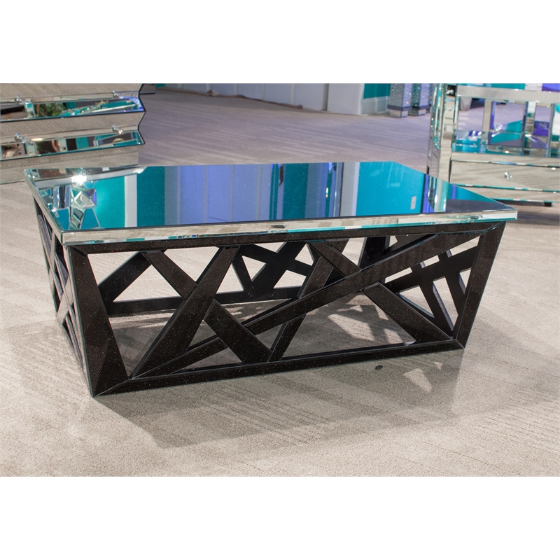 Montreal Cocktail Table with Mirrored Glass Top - Black