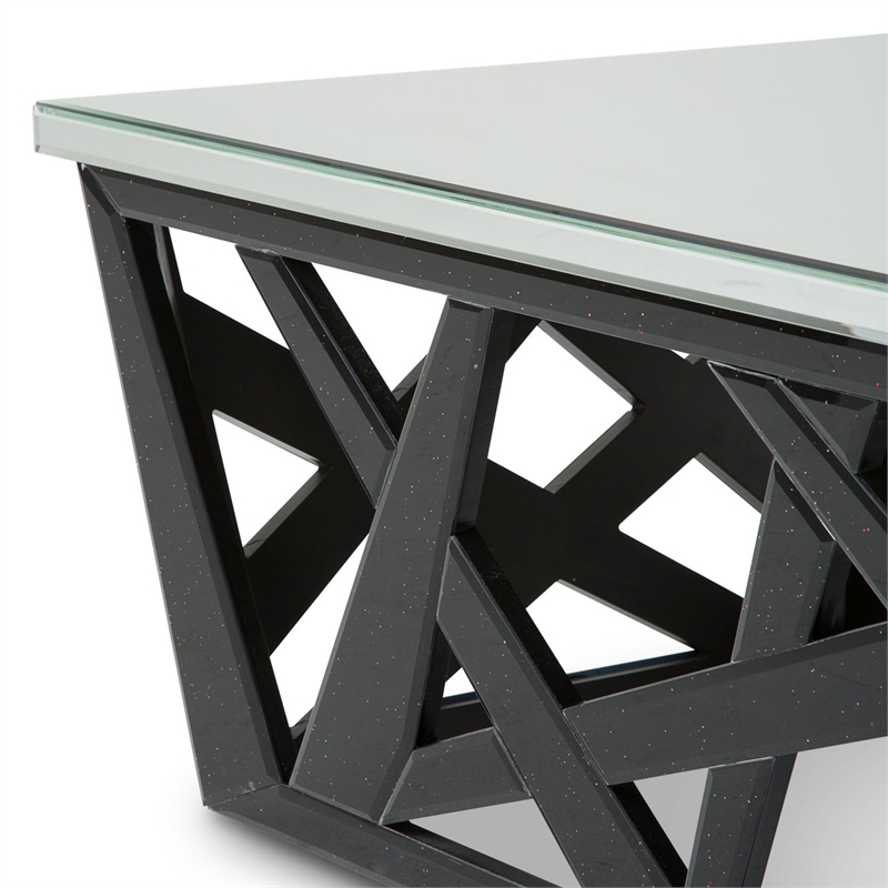 Montreal Cocktail Table with Mirrored Glass Top - Black