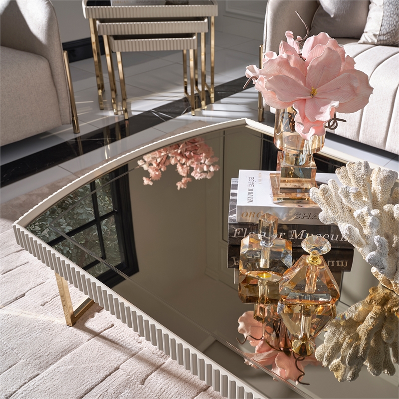 Michael Amini Lisbon Cocktail Table - Silken Matte Cream