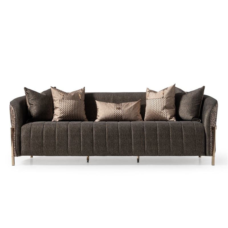 MICHAEL AMINI Lisbon Upholstered Chenille & Metal Sofa in Onyx and Gold