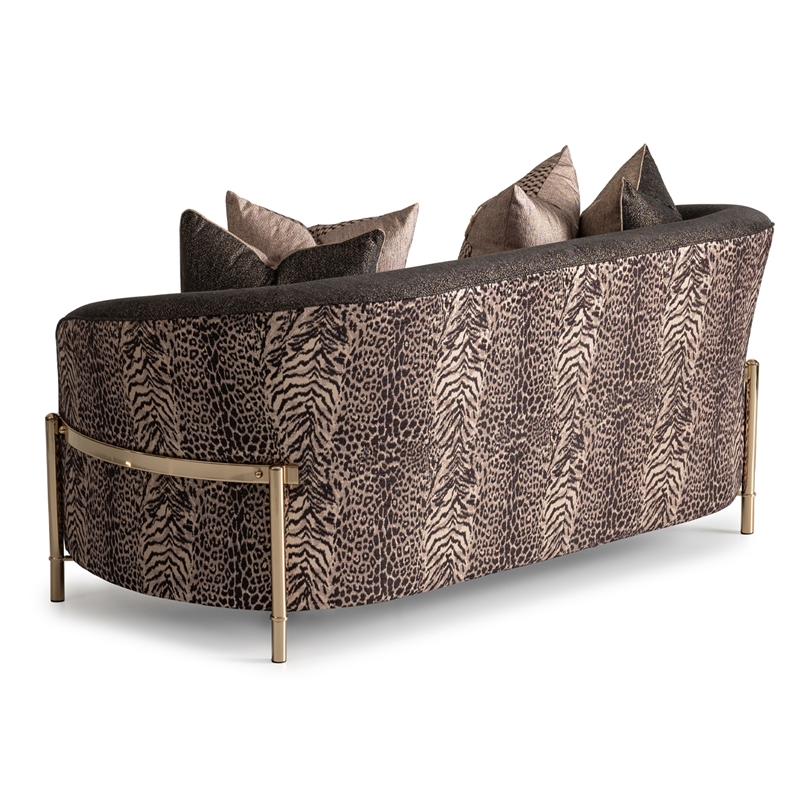 MICHAEL AMINI Lisbon Upholstered Chenille & Metal Loveseat in Onyx and Gold