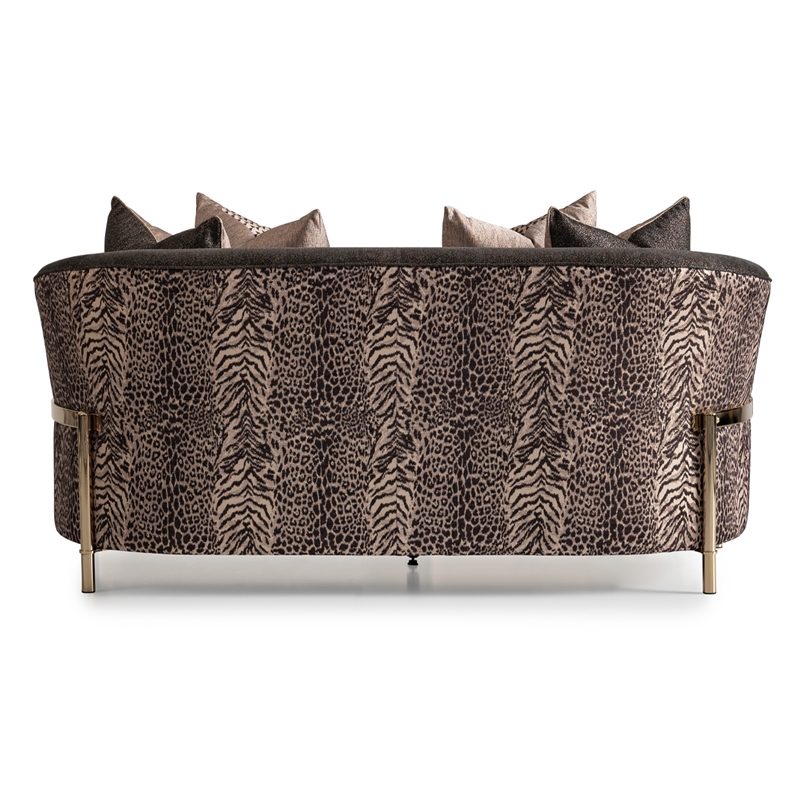 MICHAEL AMINI Lisbon Upholstered Chenille & Metal Loveseat in Onyx and Gold