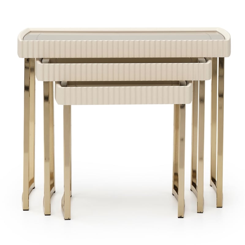 Michael Amini Lisbon Nesting Table - Set of 3 - Silken Matte Cream