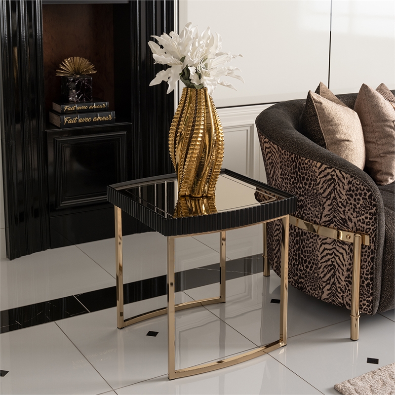 Michael Amini Lisbon Side Table - Silken Matte Black
