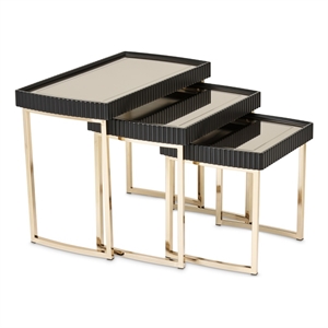 Michael Amini Lisbon Nesting Tables - Set of 3 - Silken Matte Black