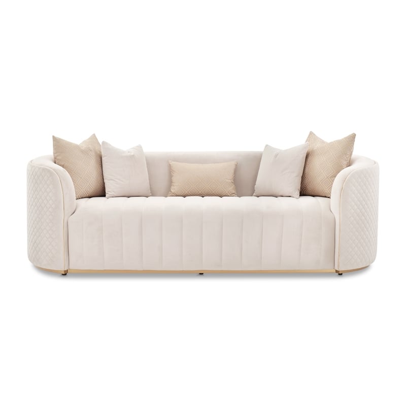 MICHAEL AMINI Ariana Upholstered Velvet Sofa in Beige and Gold