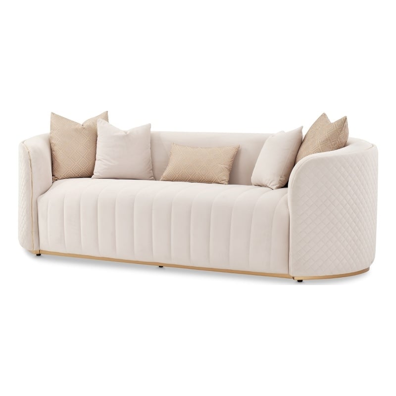 MICHAEL AMINI Ariana Upholstered Velvet Sofa in Beige and Gold