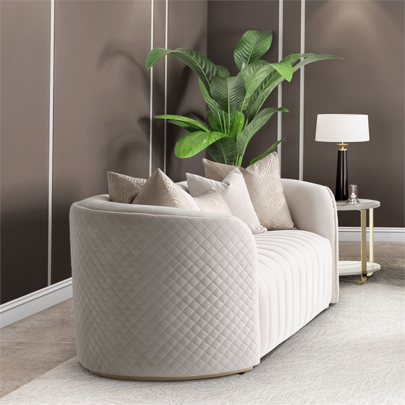 Ariana Velvet Loveseat in Beige and Gold