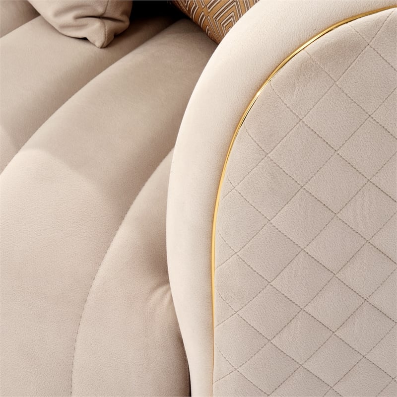 Ariana Velvet Loveseat in Beige and Gold