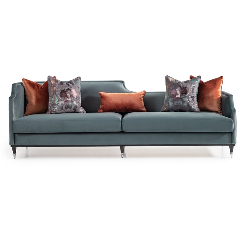 Michael Amini La Francaise Velvet Mansion Sofa - Azure/Black
