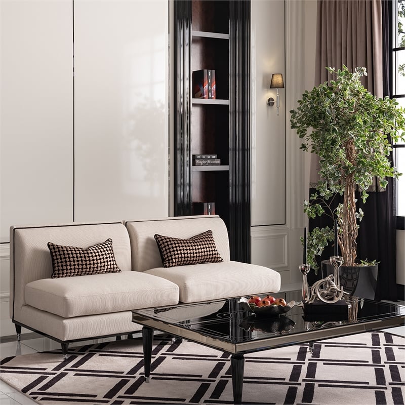 Michael Amini La Francaise Armless Accent Chair - Cafe au Lait/Black