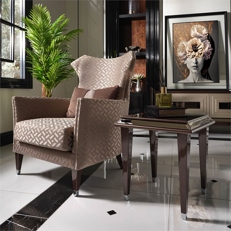 Michael Amini Lousanne Side Table - Glossy Mocha Sand