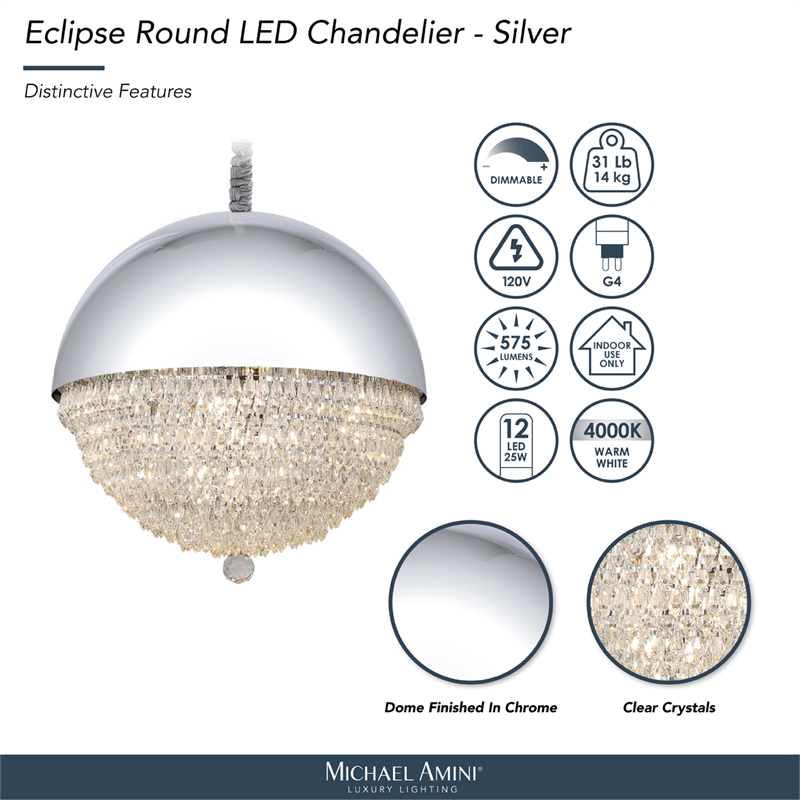 Michael Amini Eclipse Modern LED Chandelier - Silver