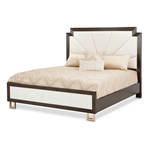 Michael Amini Belmont Place Cal. King Fabric & Wood Bed in Cream/Espresso