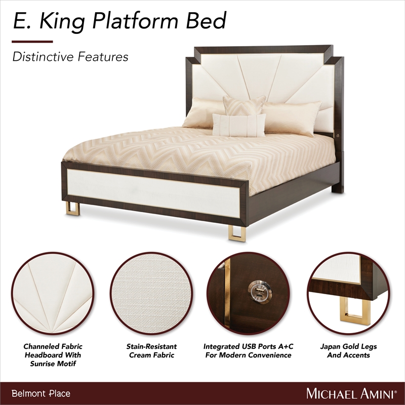 Michael Amini Belmont Place Eastern King Upholstered Bed in Cream/Espresso