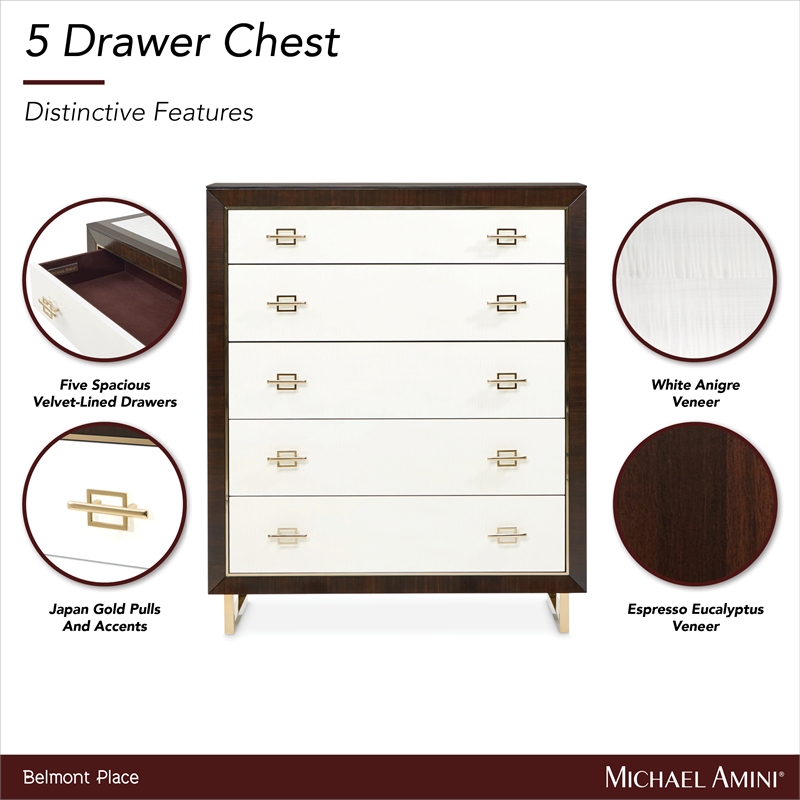 Michael Amini Belmont Place 5-Drawer Bedroom Chest in Espresso