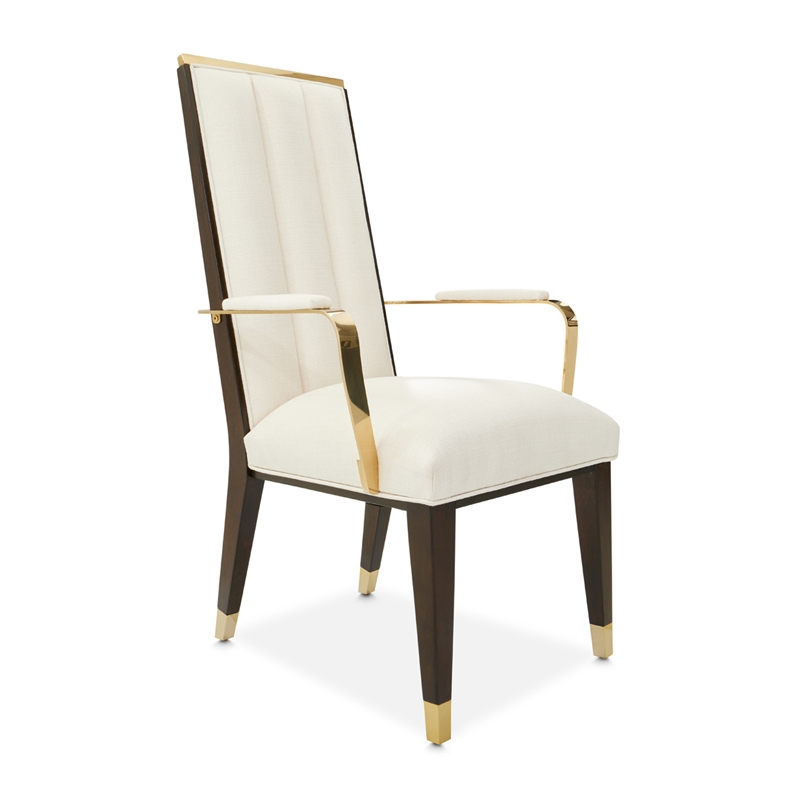 Michael Amini Belmont Place Dining Arm Chair in Cream/Espresso (Set of 2)