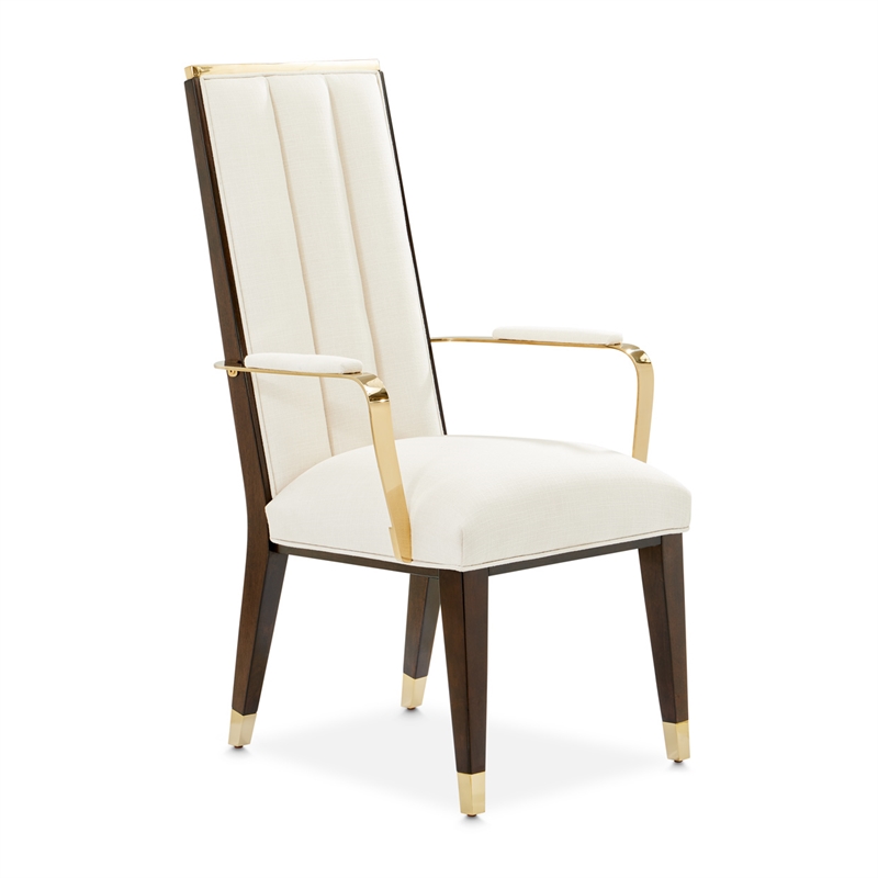 Michael Amini Belmont Place Dining Arm Chair in Cream/Espresso (Set of 2)