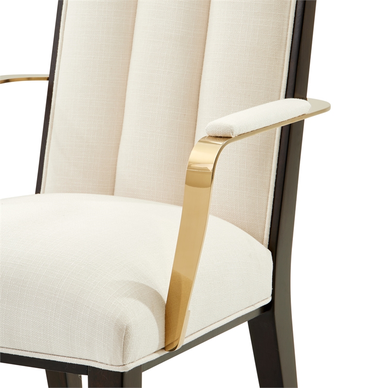 Michael Amini Belmont Place Dining Arm Chair in Cream/Espresso (Set of 2)