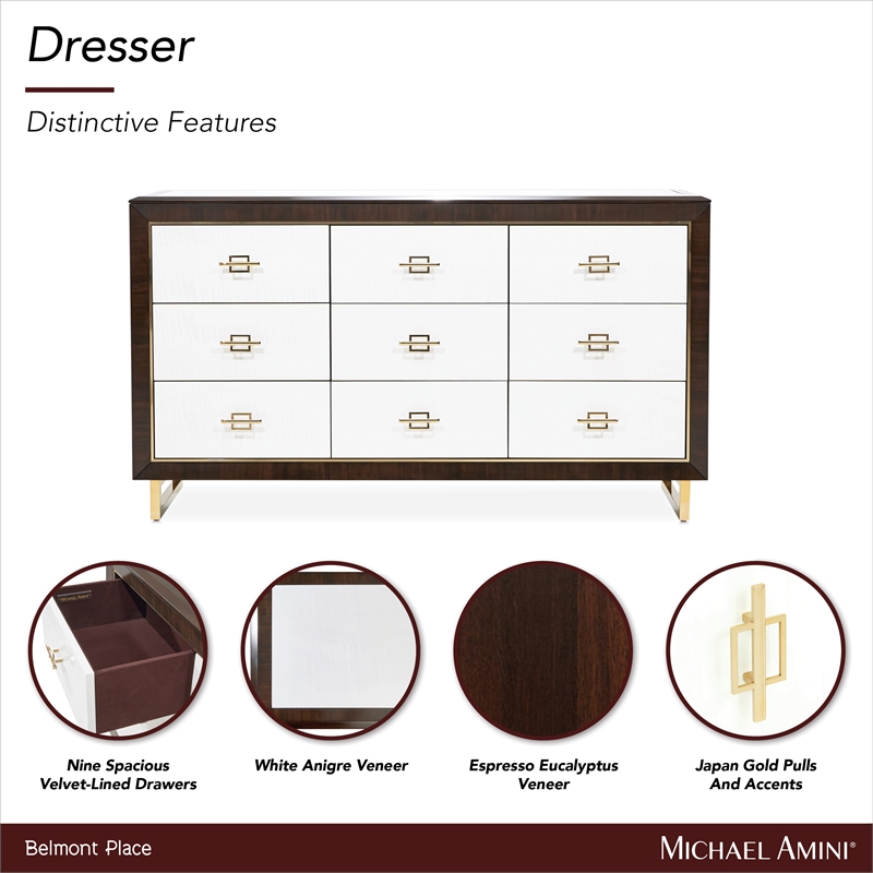 Michael Amini Belmont Place 9-Drawers Bedroom Dresser in Espresso
