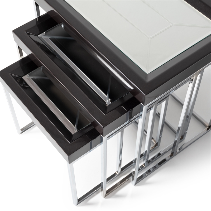 Carmela Set of 3 Nesting Tables - Glossy Charcoal Sand