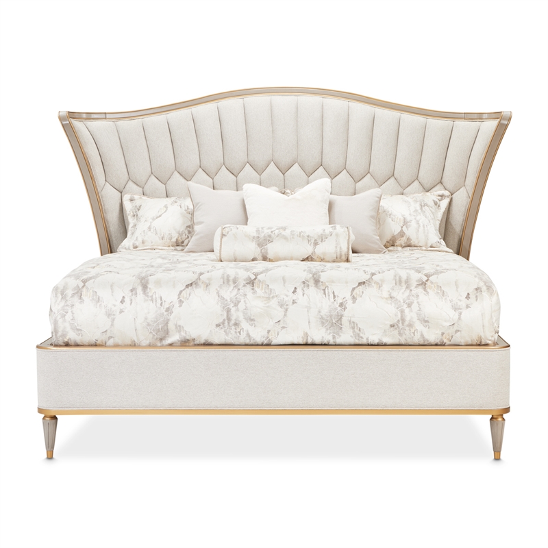St. Charles Eastern King Chenille Wingback Bed - Dove Gray