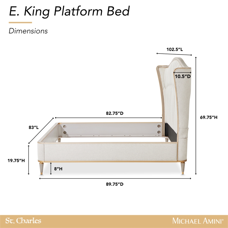St. Charles Eastern King Chenille Wingback Bed - Dove Gray