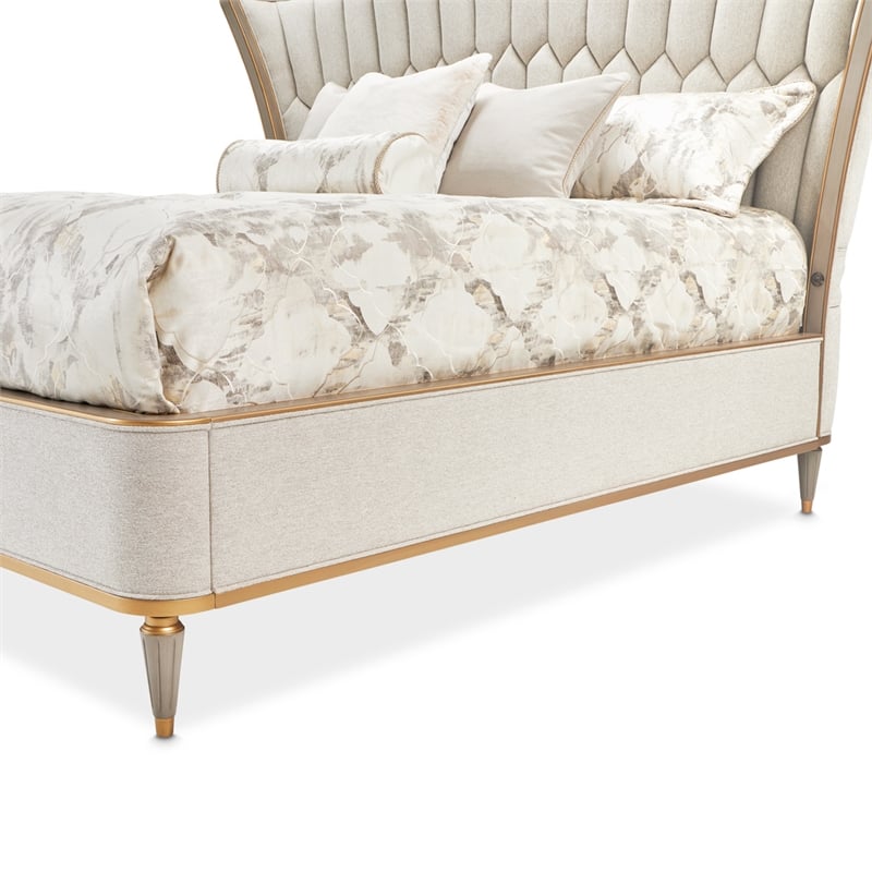 St. Charles Eastern King Chenille Wingback Bed - Dove Gray