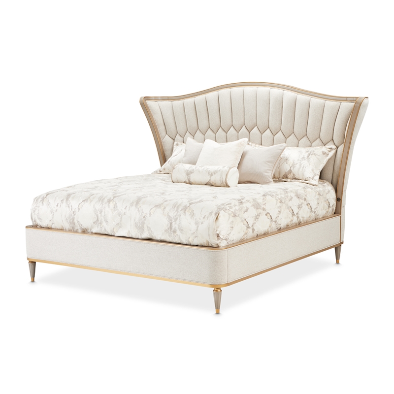 St. Charles Eastern King Chenille Wingback Bed - Dove Gray