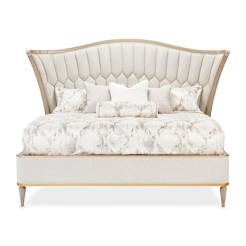 St. Charles Queen Chenille Wingback Bed - Dove Gray