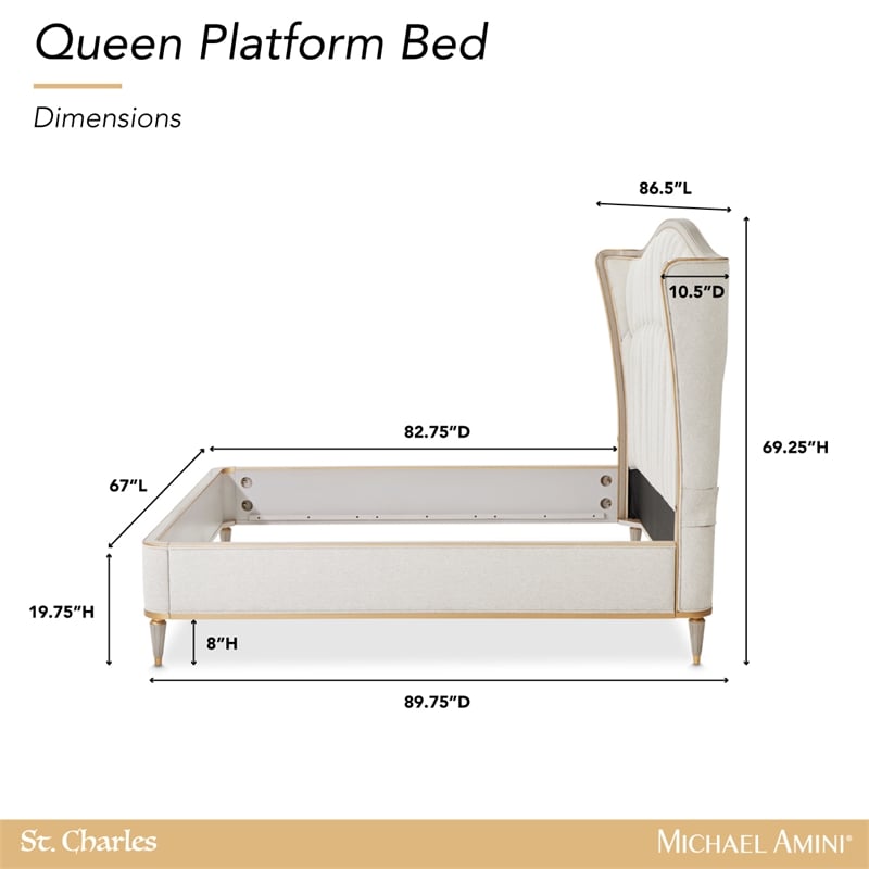 St. Charles Queen Chenille Wingback Bed - Dove Gray
