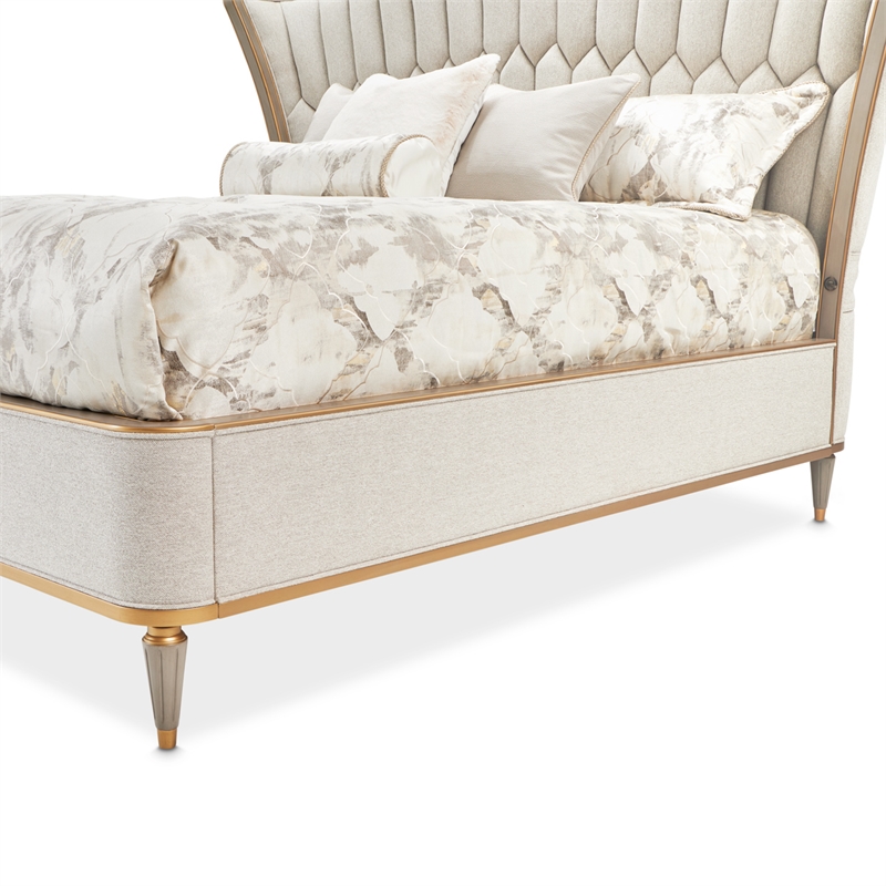 St. Charles Queen Chenille Wingback Bed - Dove Gray