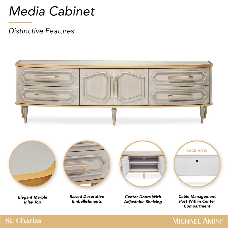 Michael Amini St. Charles Media Cabinet - Dove Gray