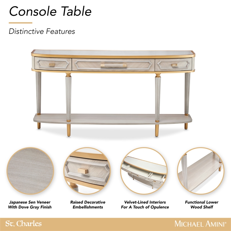 Michael Amini St. Charles Console Table - Dove Gray