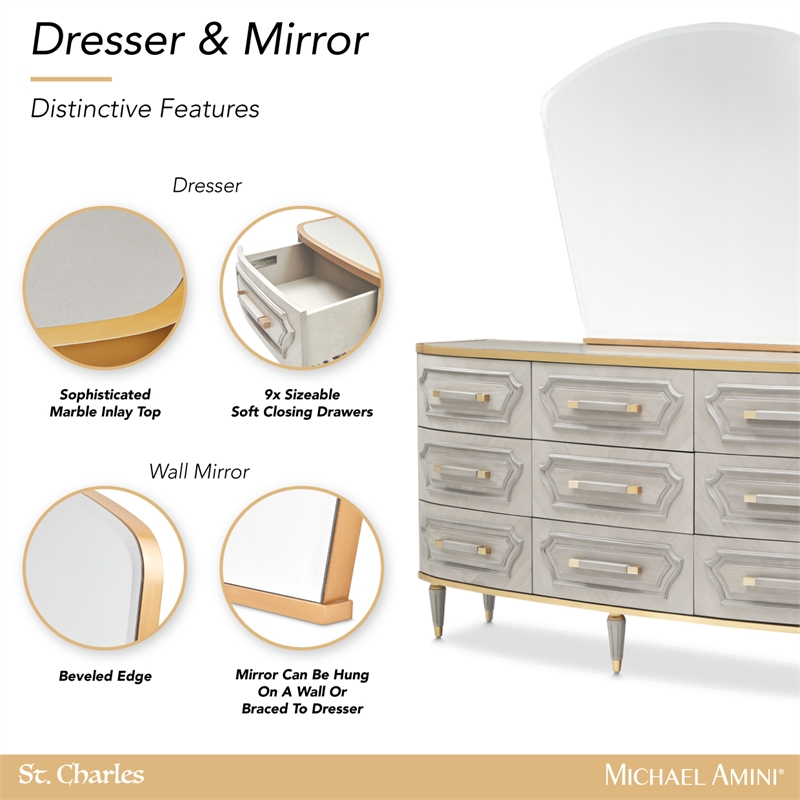 St. Charles Dresser with Mirror - Dove Gray