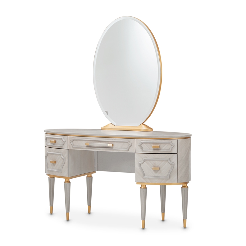 St. Charles Vanity Desk with Mirror - Dove Gray