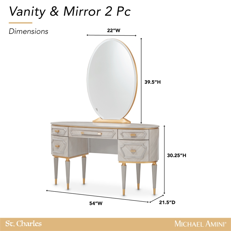 St. Charles Vanity Desk with Mirror - Dove Gray