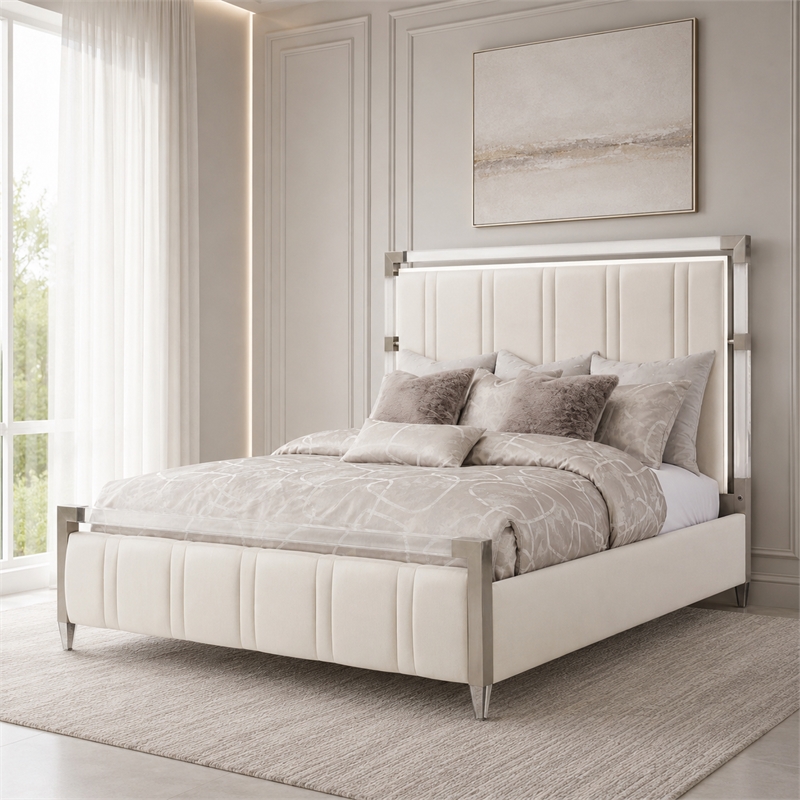 Penthouse King Short Panel Bed - Frosted Linen