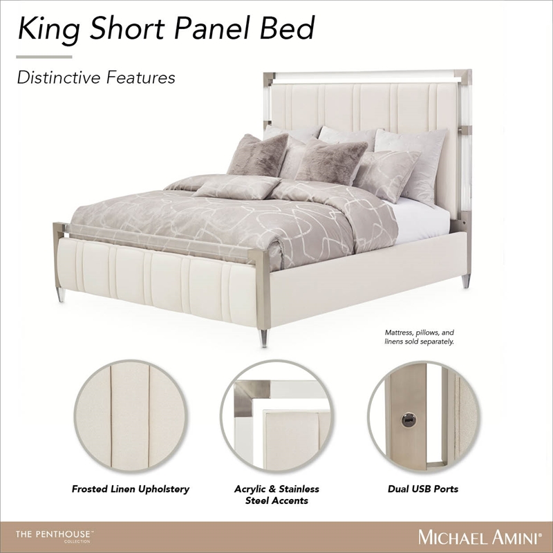 Penthouse King Short Panel Bed - Frosted Linen