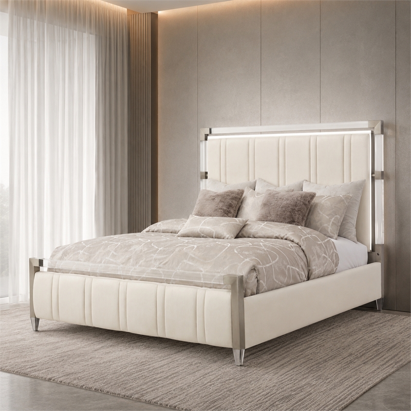 Penthouse Queen Short Panel Bed - Frosted Linen