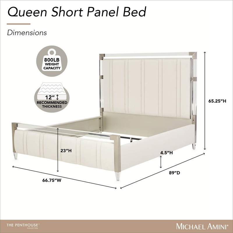 Penthouse Queen Short Panel Bed - Frosted Linen