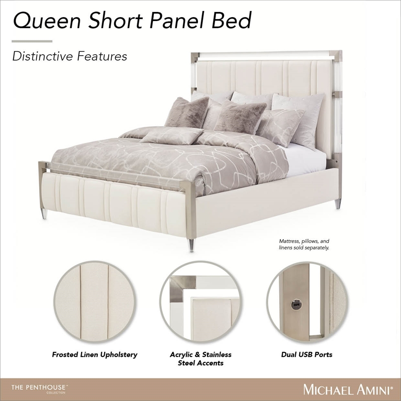 Penthouse Queen Short Panel Bed - Frosted Linen