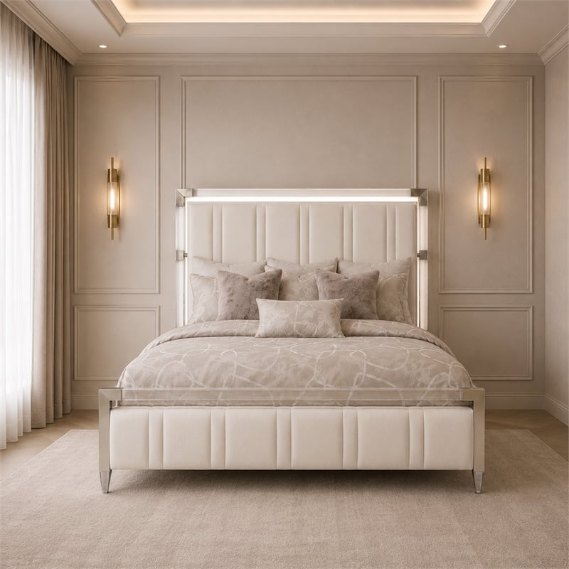 Penthouse Queen Short Panel Bed - Frosted Linen