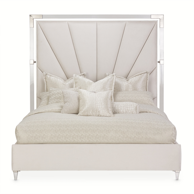 Michael Amini Penthouse Tall Queen Panel Bed - Frosted Linen