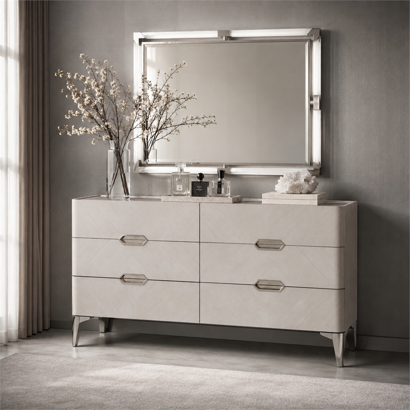 penthouse modern 6-drawer dresser with mirror - ash gray